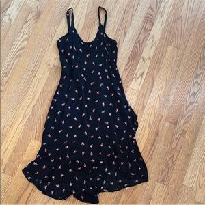 Express Black and Pink Floral Midi Dress